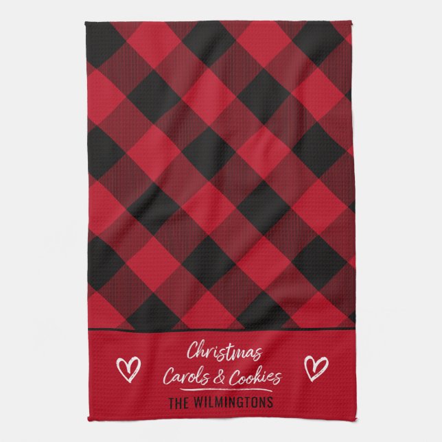 Buffalo Kariert Heart Weihnachtslieder und Cookies Geschirrtuch (Vertikal)