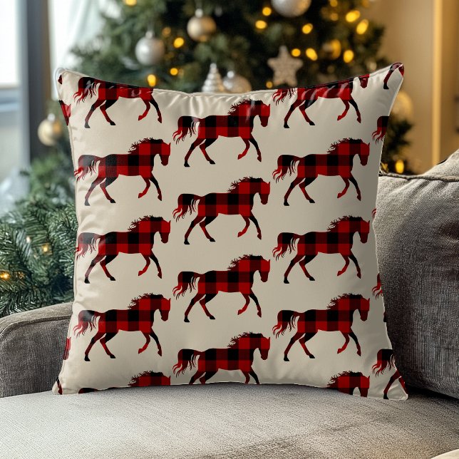 Buffalo Kariert Horse Southwest Western Gingham Kissen (Von Creator hochgeladen)