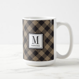 Buffalo Kariert Khaki Monogram Name Kaffeetasse
