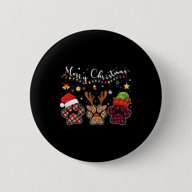 Buffalo Kariert Leopard Dog Paws Frohe Weihnachtsl Button (Vorderseite)
