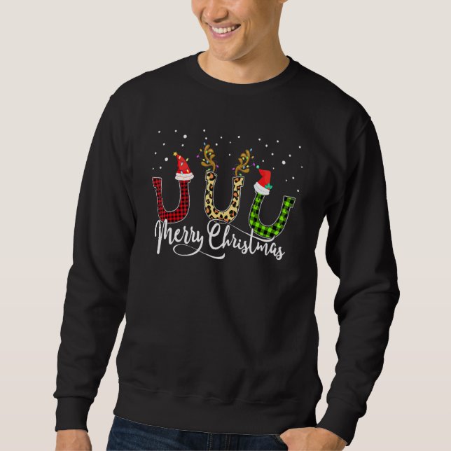 Buffalo Kariert & Leopard Horseshoe Reindeer Santa Sweatshirt (Vorderseite)