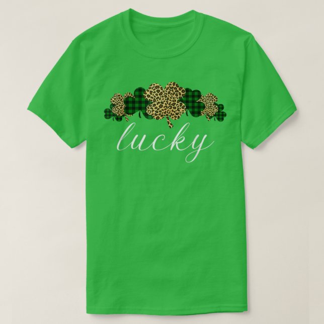 Buffalo Kariert Leopard Kleeblatt Clover Lucky St  T-Shirt (Design vorne)