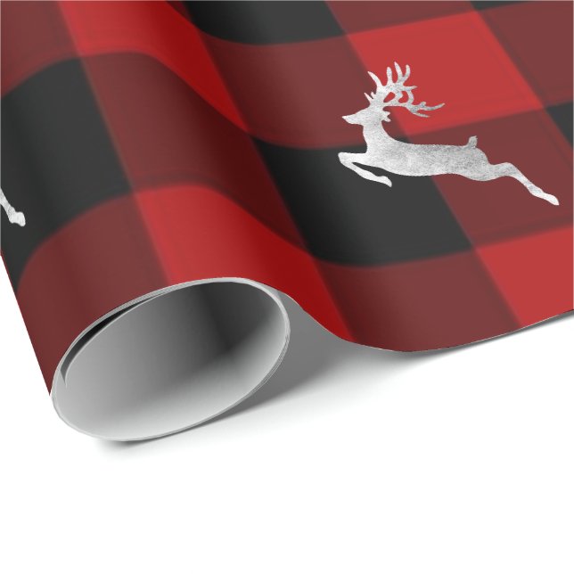 Buffalo Kariert Lomberjack Christmas Deer Silver Geschenkpapier (Rolleneckpunkt)