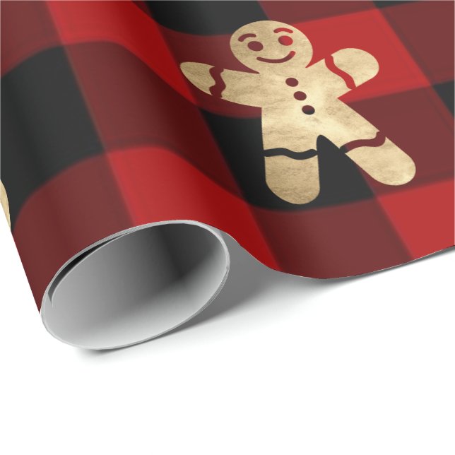 Buffalo Kariert Lomberjack Gold Lebkuchen Schwarz Geschenkpapier (Rolleneckpunkt)