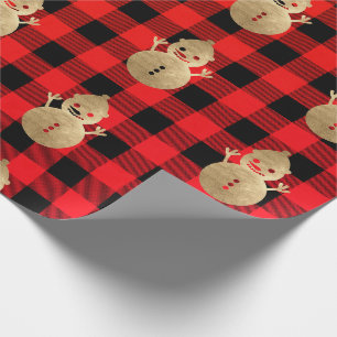 Buffalo Kariert Lomberjack Gold Red Snowman Geschenkpapier