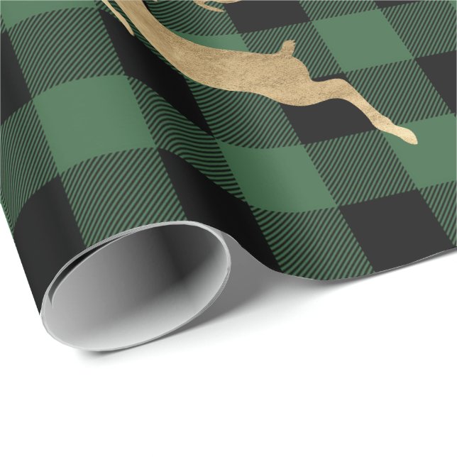 Buffalo Kariert Lomberjack Gold Rentier Grüne Farm Geschenkpapier (Rolleneckpunkt)