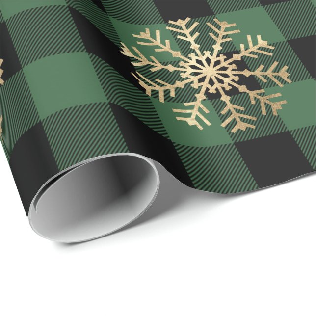 Buffalo Kariert Lomberjack Gold Snowflake Grüne Ca Geschenkpapier (Rolleneckpunkt)