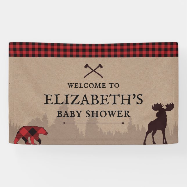 Buffalo Kariert Lumberjack Babydusche Begrüßungsze Banner (Horizontal)