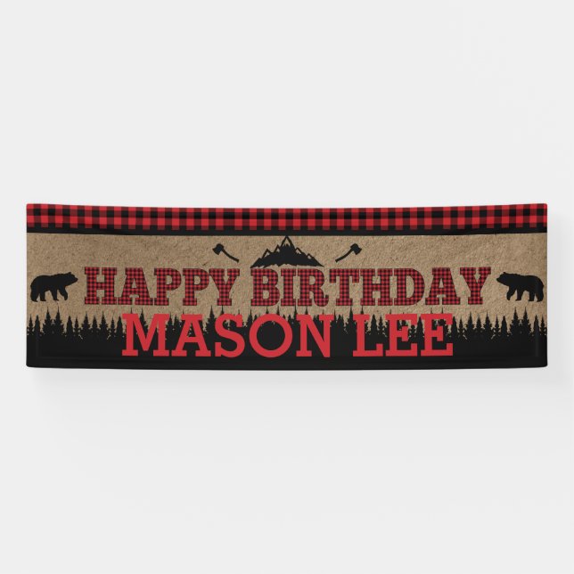 Buffalo Kariert Lumberjack Happy Birthday Banner (Horizontal)