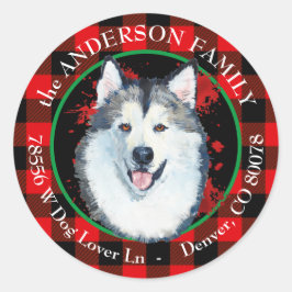 Buffalo Kariert Malamute Dog Rücksendeadresse Runder Aufkleber