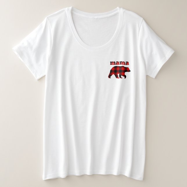 Buffalo kariert Mama Bear Hosentasche Große Größe T-Shirt (Design vorne)