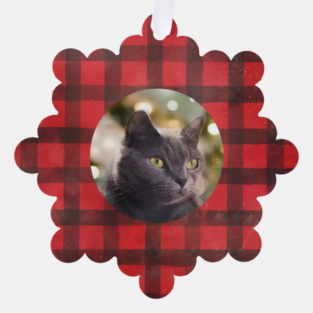 Buffalo Kariert mit Ihrer Katze Ornament Karte (Vorderseite)