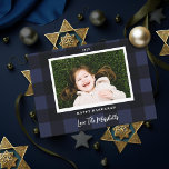 Buffalo Kariert Navy Hanukkah Holiday Foto Feiertagskarte<br><div class="desc">Festliches Büffel Karo Muster mit bearbeitbarer Farbe; Foto(s) mit freundlicher Genehmigung von Leeds Wedding Fotograf,  John Hope. Besuchen Sie ihn unter http://www.johnhopephotography.com</div>