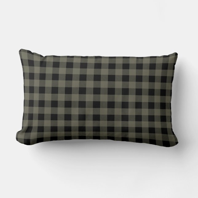 Buffalo Kariert | Olive Green und Black Lendenkissen (Vorderseite)