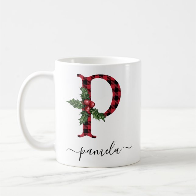 Buffalo Kariert P Monogram Weihnachtskaffee Tasse (Links)