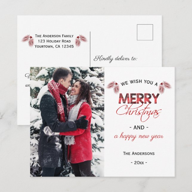 Buffalo Kariert Pinecone Foto Feiertagspostkarte (Vorne/Hinten)