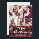 Buffalo Kariert Red and Black Foto Frohe Weihnacht Feiertagskarte<br><div class="desc">Design/Template verfügt über eine 4-Foto-Collage mit Schneeflocken,  elegantem Drehbuch und einem karierten Hintergrund in Rot und Schwarz-Büffel.</div>