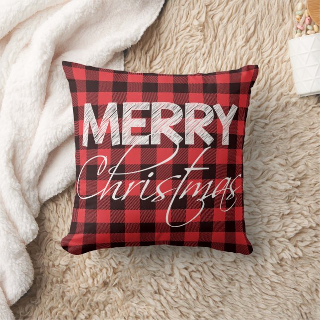 Buffalo Kariert Red Black | Frohe Weihnachten Kissen (Decke)