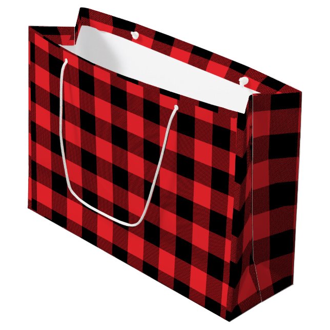 Buffalo Kariert Red Black Karo Große Geschenktüte (Vorderseite Schrägansicht)
