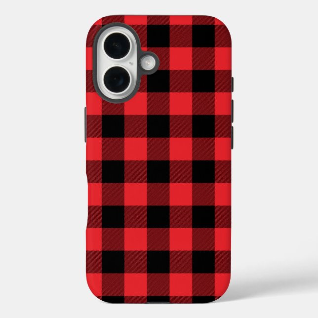 Buffalo Kariert Red Black Karo iPhone 16 Hülle (Rückseite)