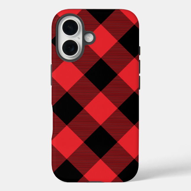 Buffalo Kariert Red Black Karo iPhone 16 Hülle (Rückseite)