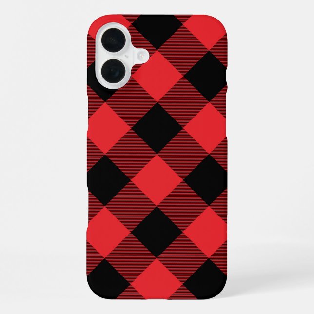 Buffalo Kariert Red Black Karo iPhone 16 Plus Hülle (Rückseite)