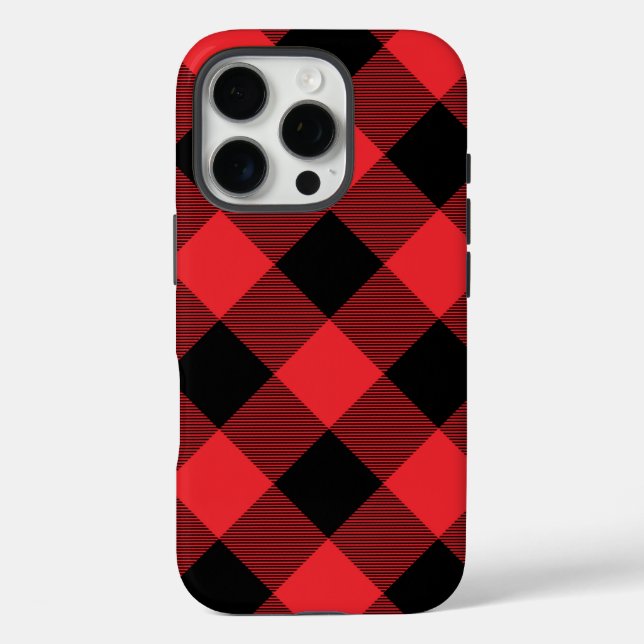 Buffalo Kariert Red Black Karo iPhone 16 Pro Hülle (Rückseite)
