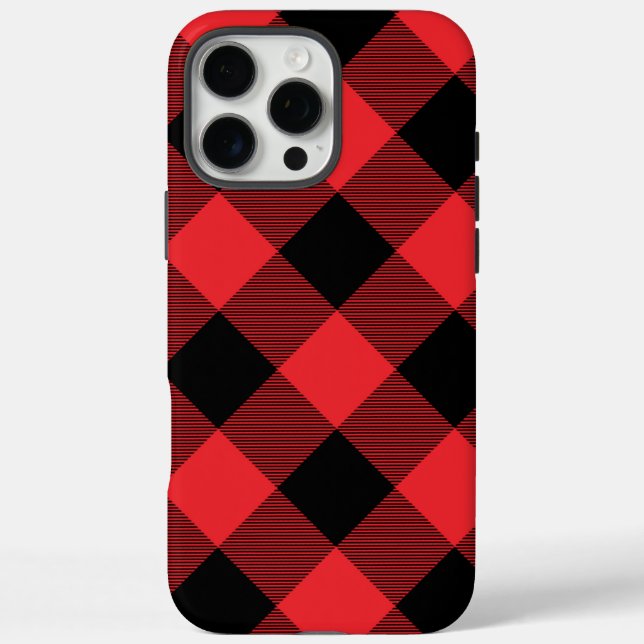 Buffalo Kariert Red Black Karo iPhone 16 Pro Max Hülle (Rückseite)