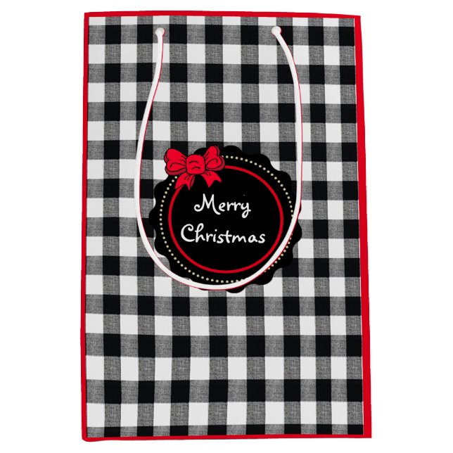 Buffalo Kariert Red Bow Frohe Weihnachten Mittlere Geschenktüte (Vorderseite)