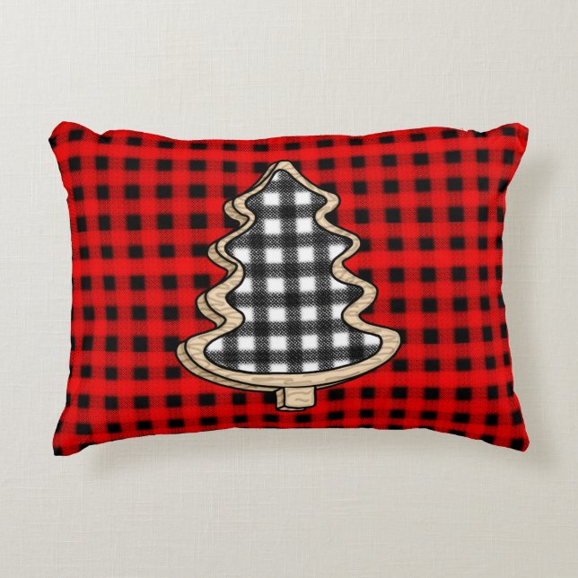 Buffalo Kariert, Red Gingham Weihnachtsbaumen Dekokissen (Vorderseite)