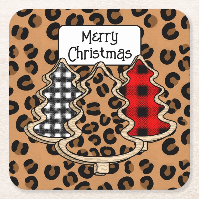 Buffalo Kariert, Red Gingham Weihnachtsbaumen Rechteckiger Pappuntersetzer (Vorderseite)