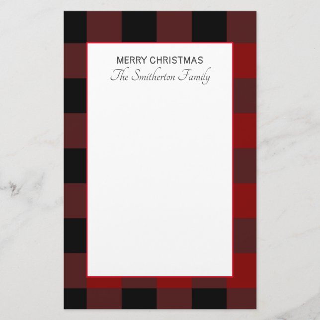 Buffalo Kariert Red Schwarz-weiß Family Christmas Briefpapier (Vorderseite)