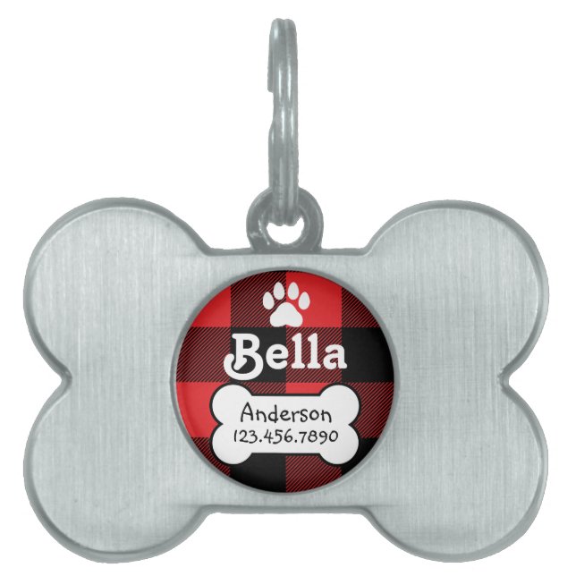 Buffalo Kariert Red und Black Custom Dog Bone Tiermarke (Vorderseite)