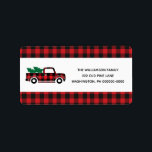 Buffalo Kariert Red Vintag Truck Weihnachtsansprac Adressaufkleber<br><div class="desc">Buffalo Kariert Red Vintag Truck Weihnachtsreportadresse Label - Was für eine schöne Art,  um eine festliche Touch zu Ihrem Briefwechsel hinzuzufügen. Auf dem Rücksendeetikett befindet sich ein karierter,  roter Büffel-Vintager LKW,  der Weihnachtsbäume trägt. Das Adressetikett ist Teil einer Auflistung.


Entworfen von Beverly Arena-BainbridgeHomespun Hütte DesignsE: homespuncottagedesigns@gmail.com</div>