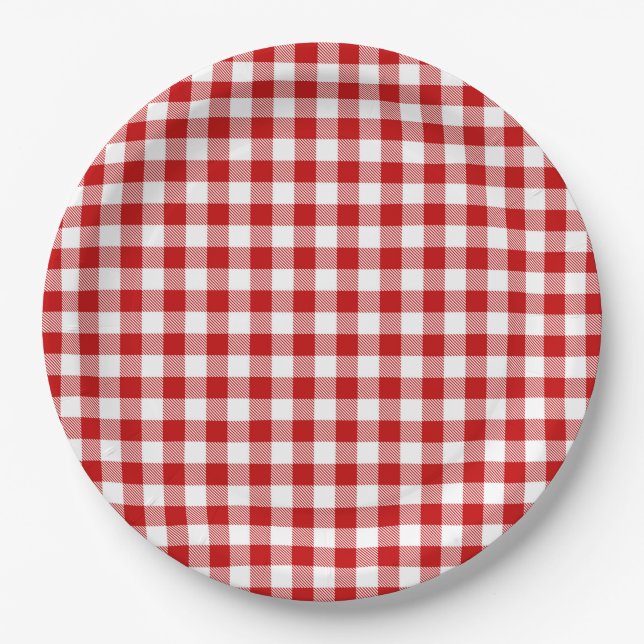 Buffalo Kariert Red White Classic Urlaub Picnic Sp Pappteller (Vorderseite)