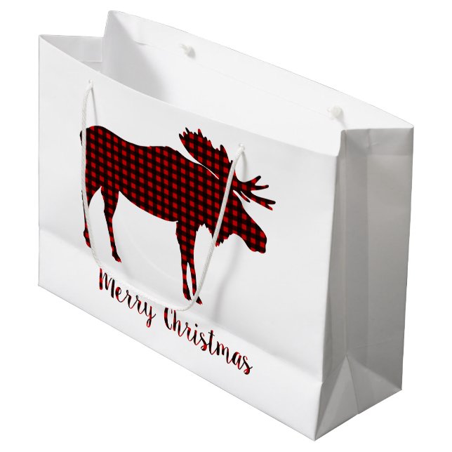 Buffalo Kariert Reindeer Frohe Weihnachtstypografi Große Geschenktüte (Vorderseite Schrägansicht)