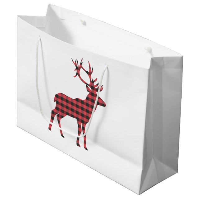 Buffalo Kariert Reindeer Große Geschenktüte (Vorderseite Schrägansicht)