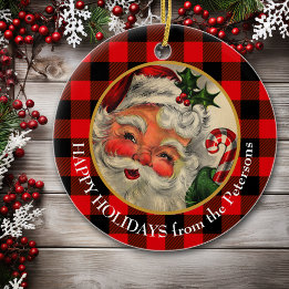 Buffalo Kariert Retro Santa Claus Keramik Ornament