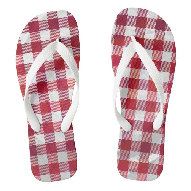 Buffalo Kariert Rot und Weiß Flip Flops (Fußbett)