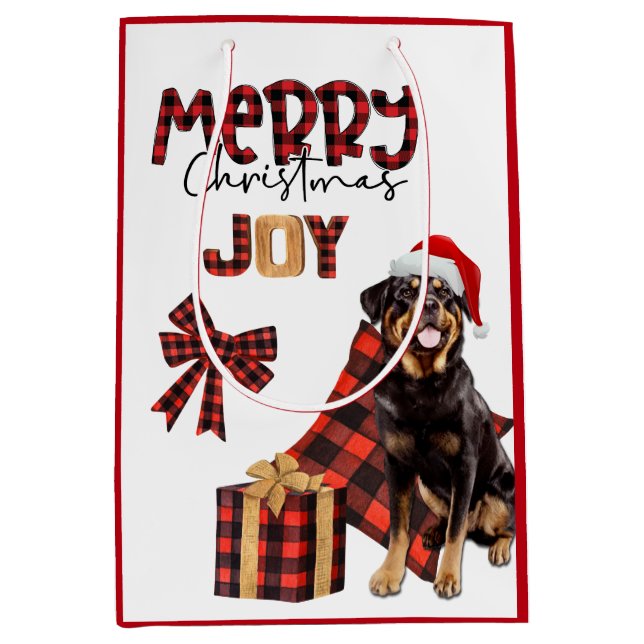 Buffalo Kariert Rottweiler Dog Weihnachten Mittlere Geschenktüte (Vorderseite)