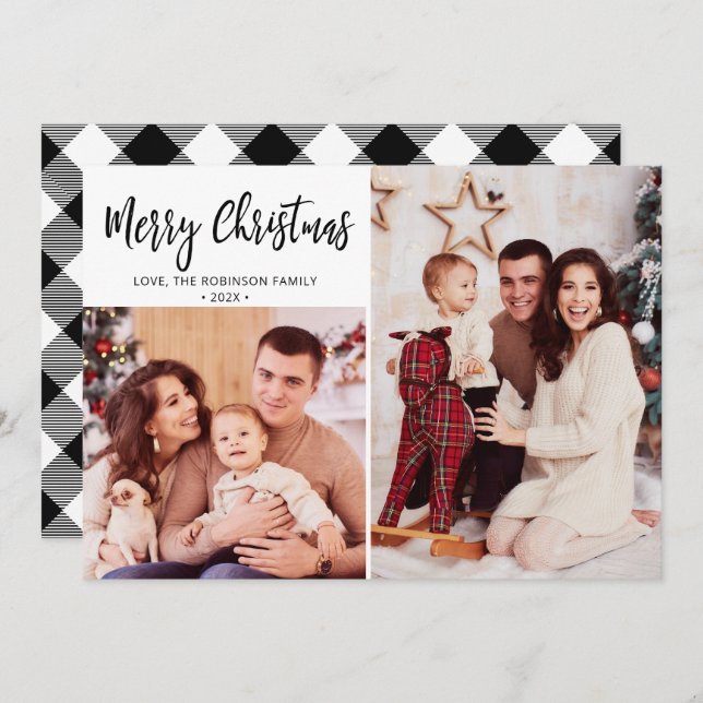 Buffalo Kariert Rustic Foto Collage Weihnachten (Vorne/Hinten)