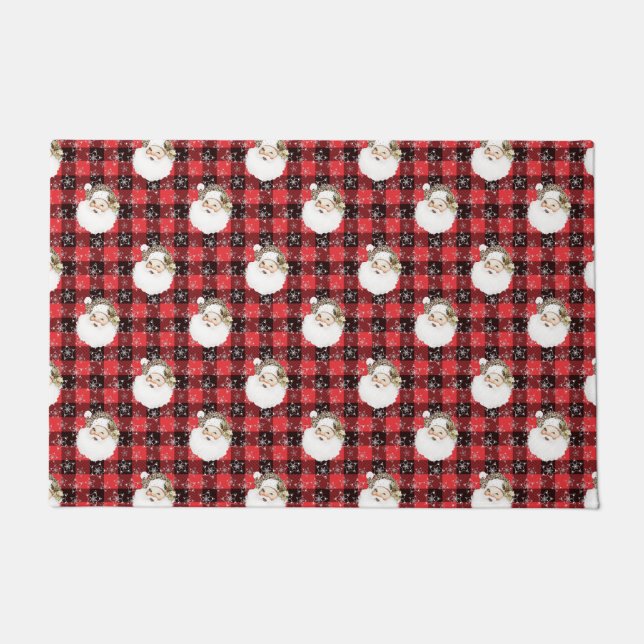 Buffalo Kariert Santa mit Schneeflocken & Stars Fußmatte (Vorderseite)