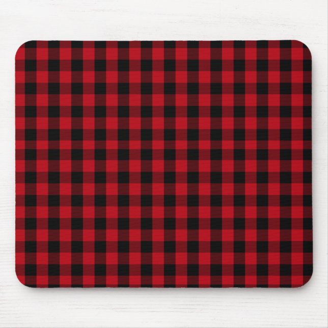 Buffalo kariert Schwarz und Rot Muster Mousepad (Vorne)