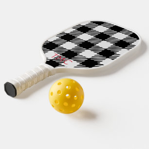 Buffalo Kariert Schwarz-weiße Rote Initialen Sport Pickleball Schläger