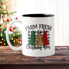Buffalo Kariert und Leopard Print Chistmas Bäume Zweifarbige Tasse