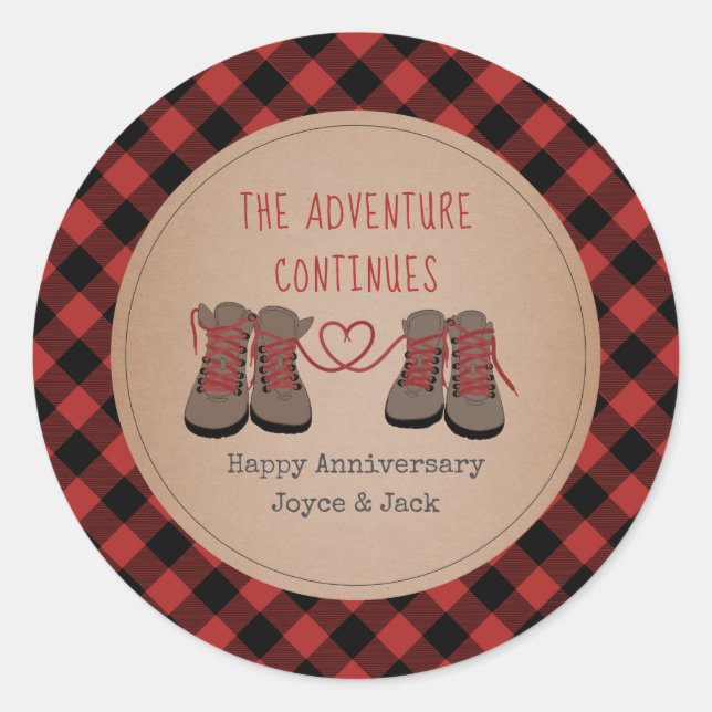 Buffalo Kariert Wandern Boots Adventure Anniversar Runder Aufkleber (Vorderseite)