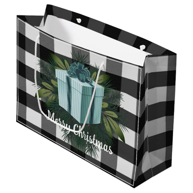 Buffalo Kariert Weihnachtsgeschenk | AQUAMARIN Große Geschenktüte (Vorderseite Schrägansicht)