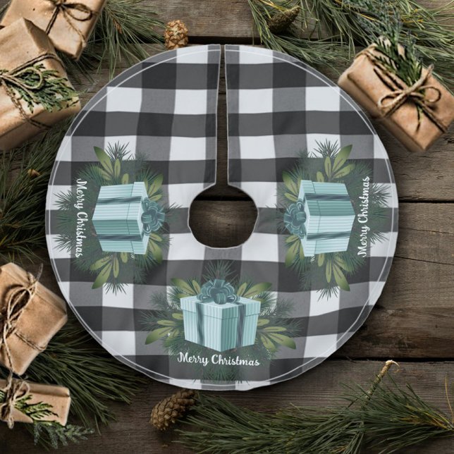 Buffalo Kariert Weihnachtsgeschenk | AQUAMARIN Polyester Weihnachtsbaumdecke (Teal Buffalo Plaid Christmas Gift Tree Skirt)