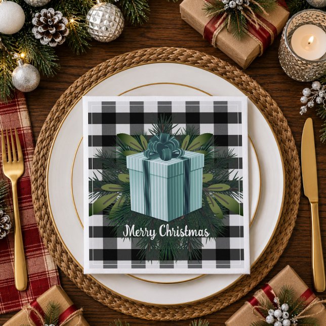Buffalo Kariert Weihnachtsgeschenk | AQUAMARIN Serviette (Teal Buffalo Plaid Christmas Gift Paper Napkins)