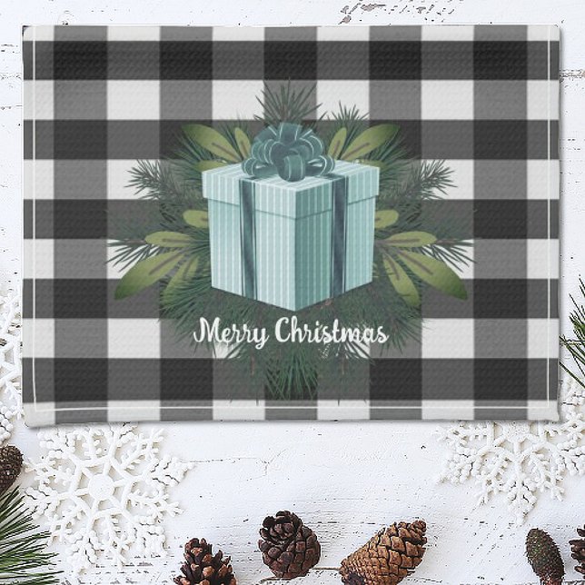 Buffalo Kariert Weihnachtsgeschenk | Aquamariner U Geschirrtuch (Teal Buffalo Plaid Christmas Gift Holiday Kitchen Towel)